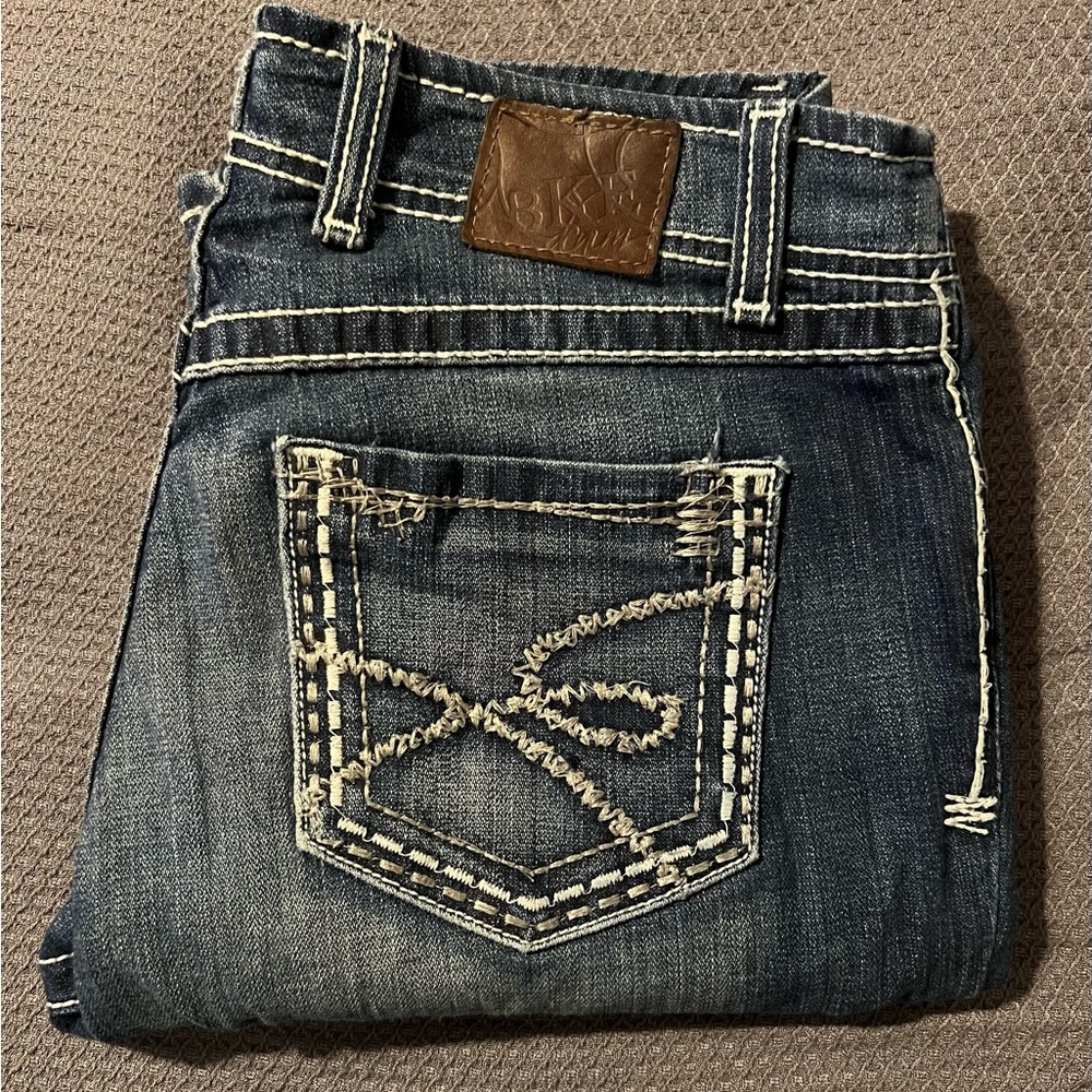 BKE Blue Boot Cut Jeans with Vintage Fading
